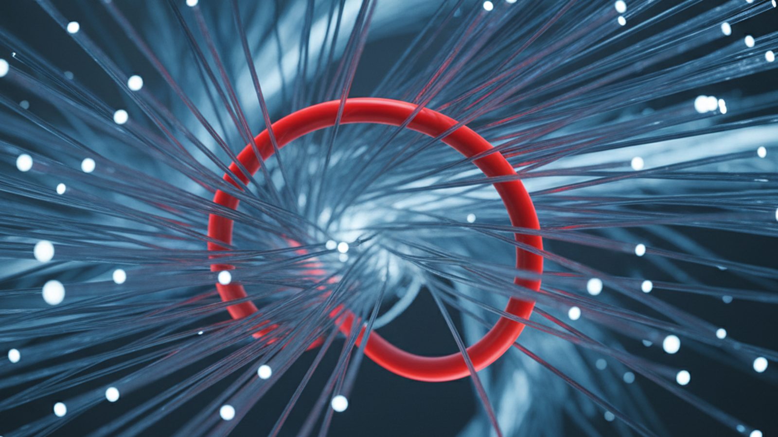 Abstract digital art representing a database with a glowing red vulnerability point, symbolizing a security flaw like SQL injection.