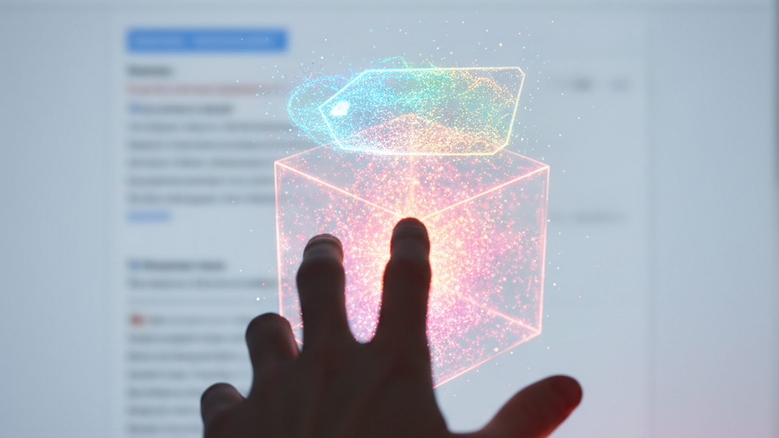 Shimmering 'MAX' mirage over a hand reaching for a fake prize, with a blurred Google page, depicting phishing.