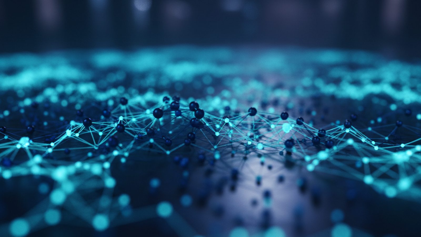 A complex web of interconnected nodes and lines on a dark background, representing the relationships between different cyberattack techniques.