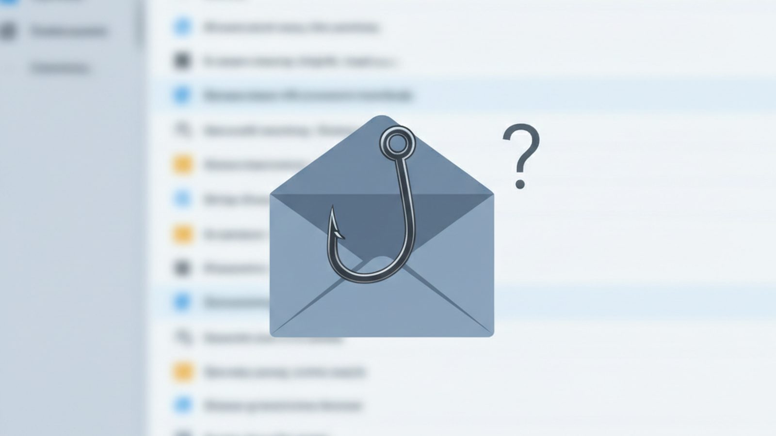 Fishing hook icon inside an email envelope, with a question mark, visually depicting how to spot phishing.