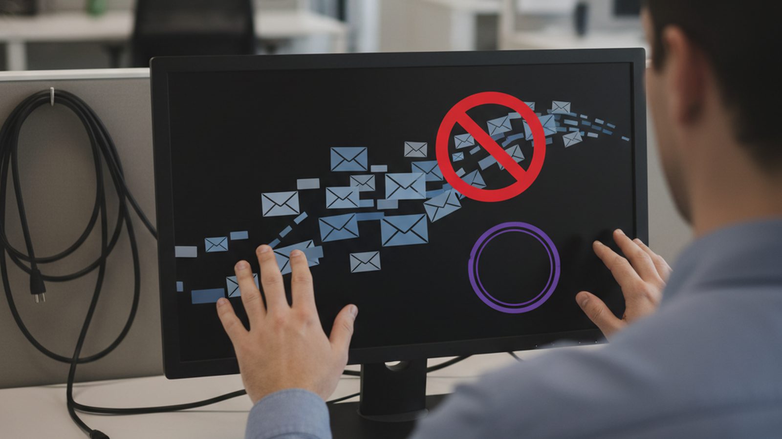 Red 'STOP' sign over flowing marketing emails with a 'FINE' stamp, symbolizing ignoring marketing opt-out.