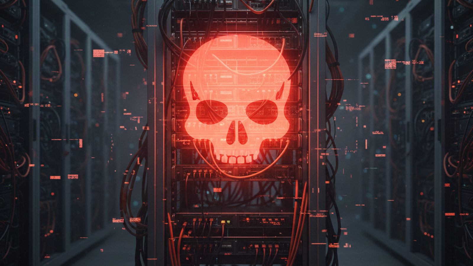 Server rack with a glowing red 'ALERT' and '0-day' glitches, signifying a CISA warning on critical zero-days.