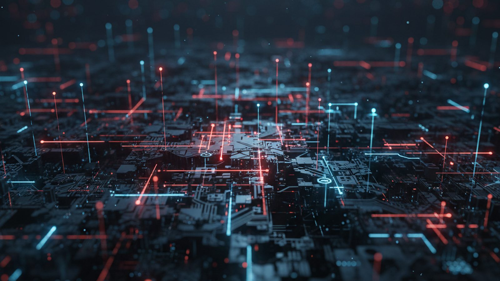 An abstract, dark image representing the flow of stolen digital data through a network, with glowing lines of light moving through shadowy channels.